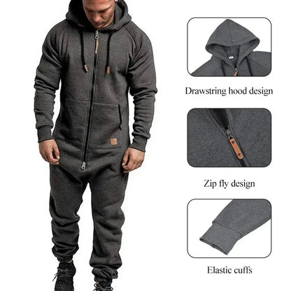 New Custom Design Jumpsuit Pajamas Long-sleeved sports pants solid color splicing casual sweater men's zipper hoodie