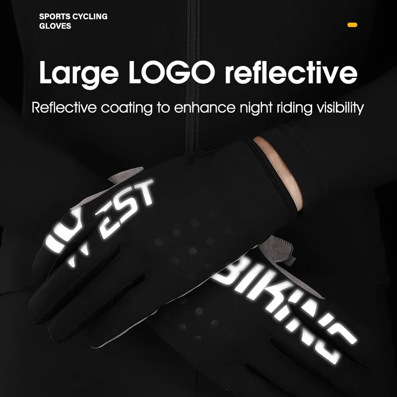 WEST BIKING Winter Warm Cycling Gloves Reflective MTB Road Bicycle Men's Windproof Thermal Anti-slip Touch Screen Sports Gloves