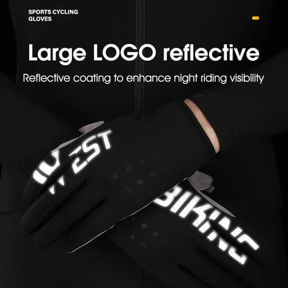 WEST BIKING Winter Warm Cycling Gloves Reflective MTB Road Bicycle Men's Windproof Thermal Anti-slip Touch Screen Sports Gloves