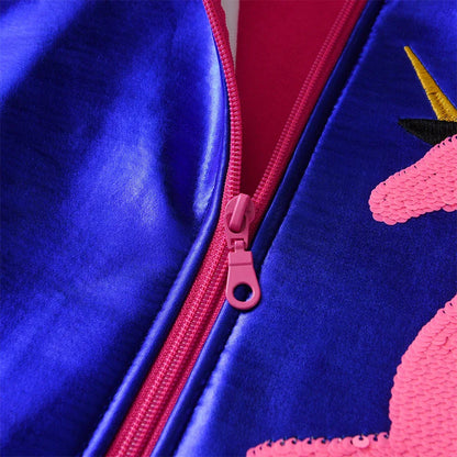 DXTON 2024 Autumn Winter Girls Jackets Unicorn Children Coat Sequin Zipper Cardigan Kids Jackets Cool Girls Outerwear Costumes