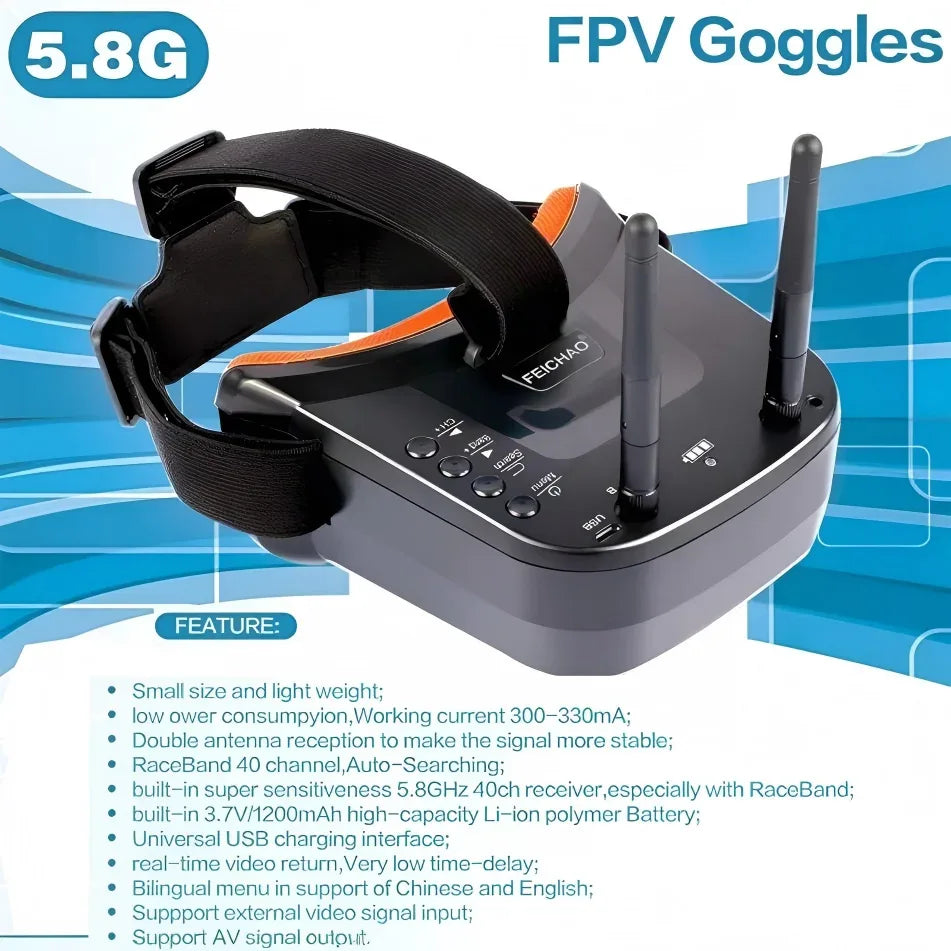 LS-VR009 5.8Ghz FPV Goggles Video Transmission Headset 5.8G 40CH HD 3 Inch 16:9 Display Mini FPV Gogges for FPV Quadcopter Drone