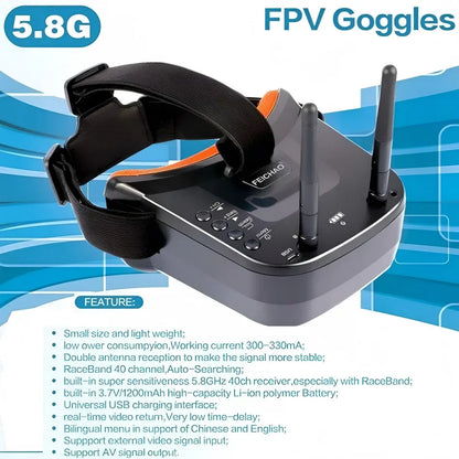 LS-VR009 5.8Ghz FPV Goggles Video Transmission Headset 5.8G 40CH HD 3 Inch 16:9 Display Mini FPV Gogges for FPV Quadcopter Drone
