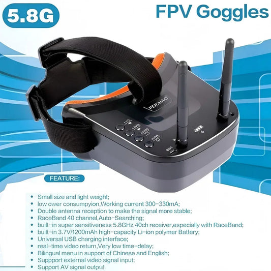 LS-VR009 5.8Ghz FPV Goggles Video Transmission Headset 5.8G 40CH HD 3 Inch 16:9 Display Mini FPV Gogges for FPV Quadcopter Drone