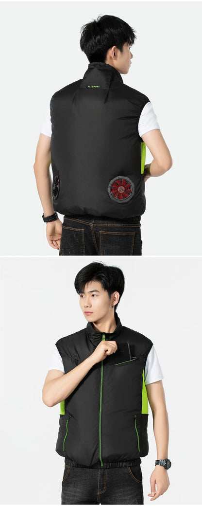 Summer cooling & heatstroke prevention fan vest, refrigerated outdoor waistcoat, fan work jacket, cooling vest, unisex style.