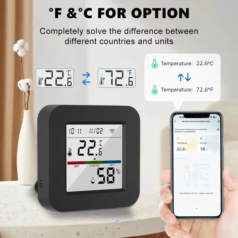 Tuya Smart Universal IR Remote With Temperature Humidity Sensor for Air Conditioner TV AC Works with Alexa Google Home Yandex