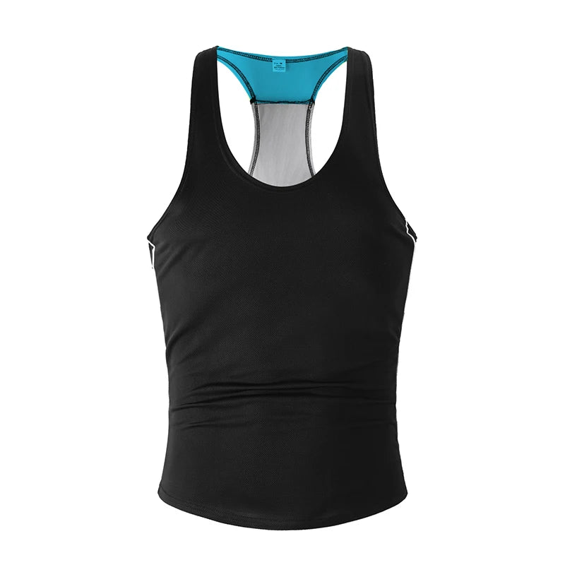 Sports vest, men's fitness quick drying vest, muscle iron, American style stretch splicing, running narrow shoulder racerback ve
