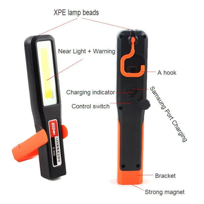 LED work light with magnet lighting maintenance flashlight Car Garage Lamp Mechanic charging COB car maintenance light with hook
