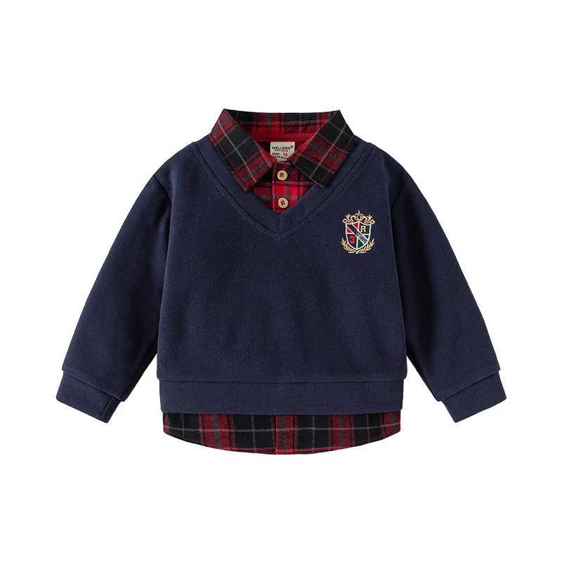 Fashion Boys Shirts Sweatshirts Turndown Collar Kids Tops Outfits Long Sleeve Children's Clothes