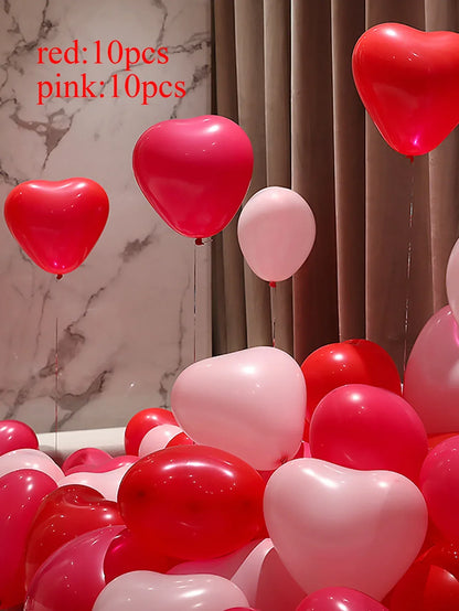 10/20Pcs Heart Shaped Balloons Red Pink Black Latex Balloon for DIY Valentine's Day Engagement Wedding Party Anniversary Decor