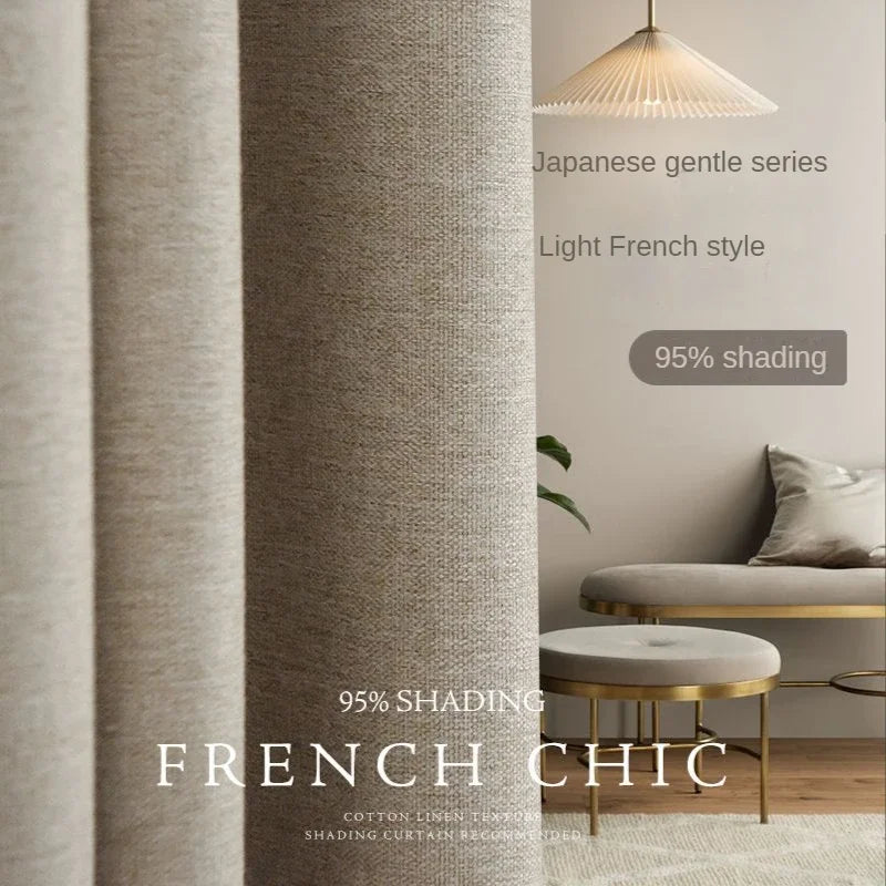 Japanese Simple Thickened Living Room Blackout Curtain Light Luxury High End Fresh Bedroom Curtains 2025 New Velvet Linen Drapes