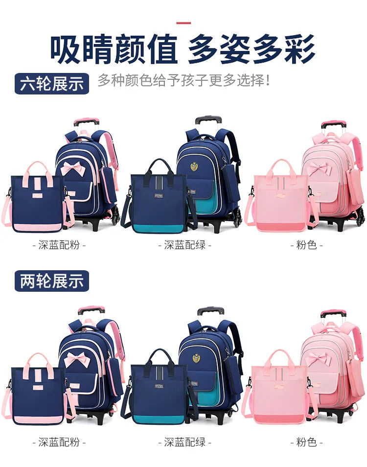 School Bag Kids Rolling Backpack for Boy Girls Wheeled Backpacks With Wheels Trolley Bookbag Carry on Luggage with Shoulder Bags