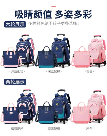 School Bag Kids Rolling Backpack for Boy Girls Wheeled Backpacks With Wheels Trolley Bookbag Carry on Luggage with Shoulder Bags