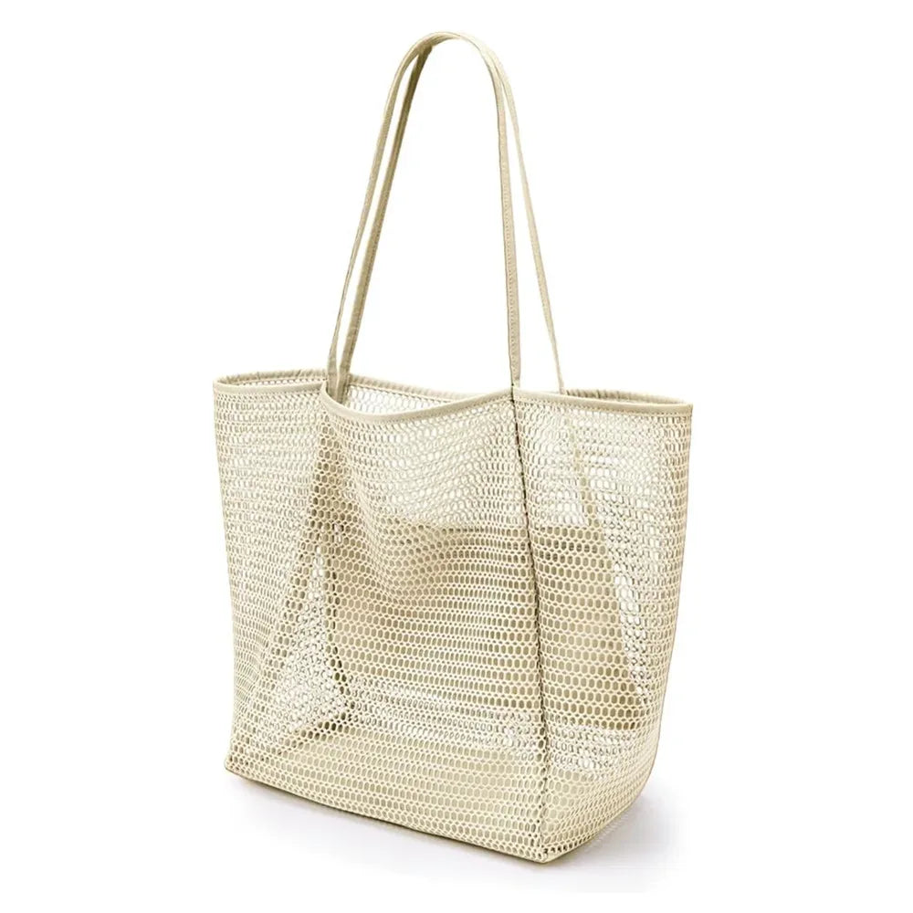 Beach Nylon Mesh Tote Bag, Casual Tote Bag Women Foldable Shoulder Bag For Beach Picnic Vacation