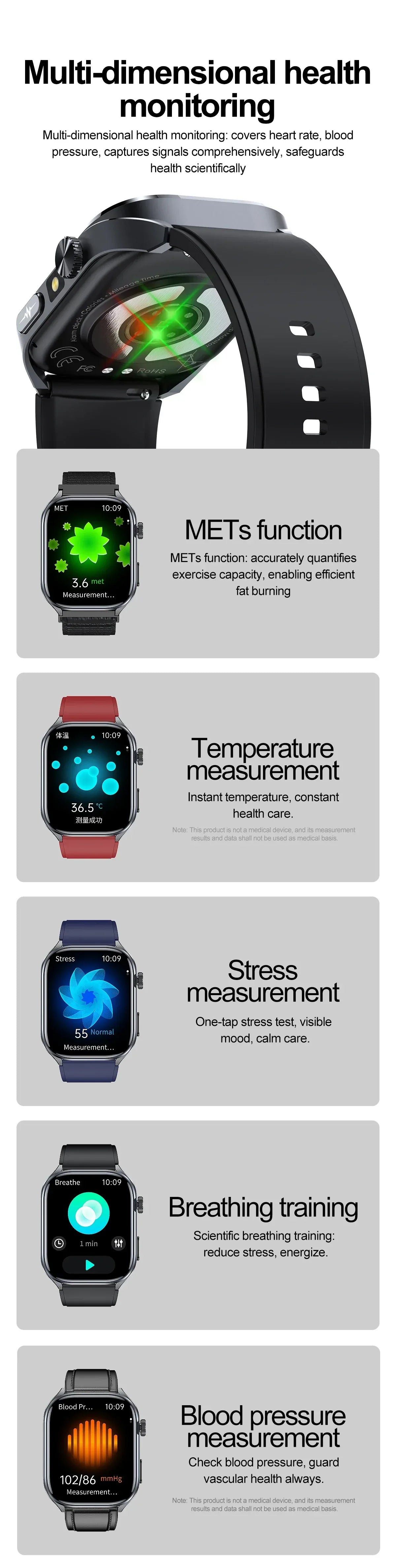New Uric Acid Blood Lipids AI-GPT ECG Smartwatch Micro Physical Examination Body Analysis Men BT Call LED Flashlight Smartwatch