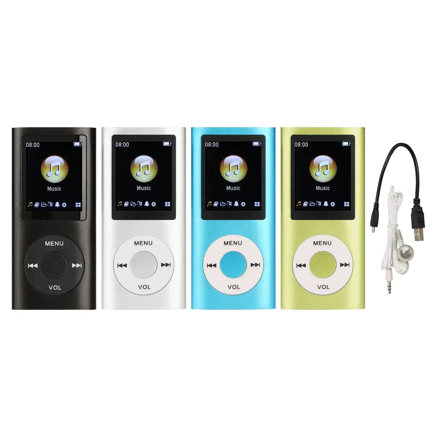 MP3 Player with Earphone Data Cable Stylish Multifunctional Lossless Sound Slim 1.8 Inch LCD Screen Portable MP3 Music Players