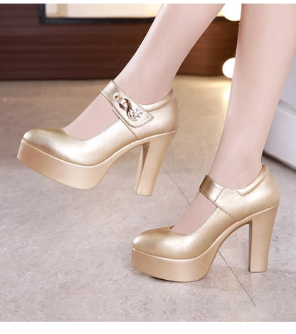 5 8 10cm Small Size 32-44 Elegant Gold Silver Wedding Shoes Women Platform Pumps 2026 Block High Heels Shoes Dress Office Model