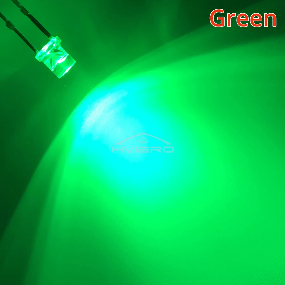 100Pcs F3 3mm 2pins Flat White Red Yellow Blue Green Pink Diode Led Wide Angle Light Emitting Diodes Lamp Ultra Bright LED Bulbs
