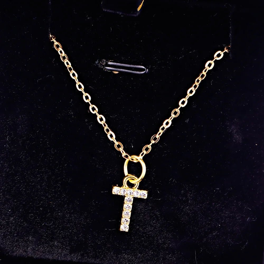 Kpop Shining A-Z Letter Pendant Charm Necklace 26 Initial Alphabet Name Golden Clavicle Chain Party Valentine's Day Jewelry Gift
