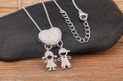 New Trendy Classic Design Shiny Crystal Zircon Charm Boy/Girl Pendant Necklaces For Women Mother's Day Chain Choker Jewelry Gift