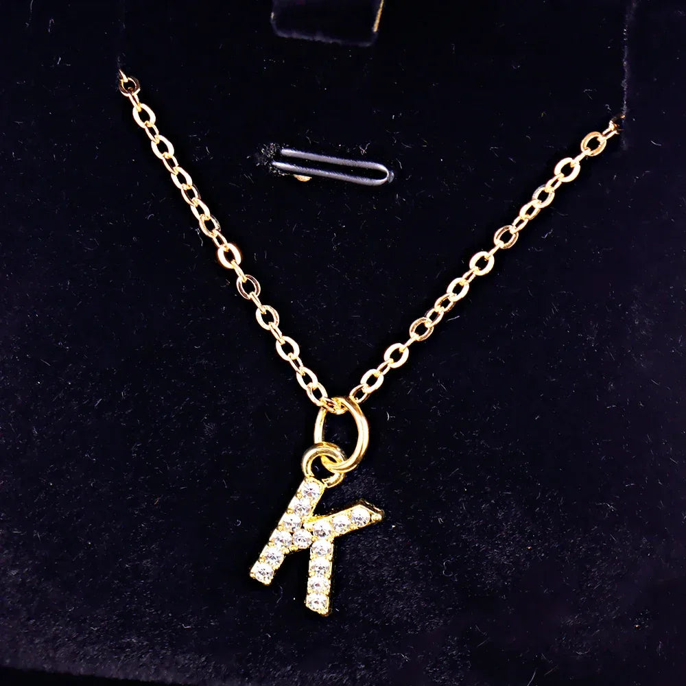 Kpop Shining A-Z Letter Pendant Charm Necklace 26 Initial Alphabet Name Golden Clavicle Chain Party Valentine's Day Jewelry Gift