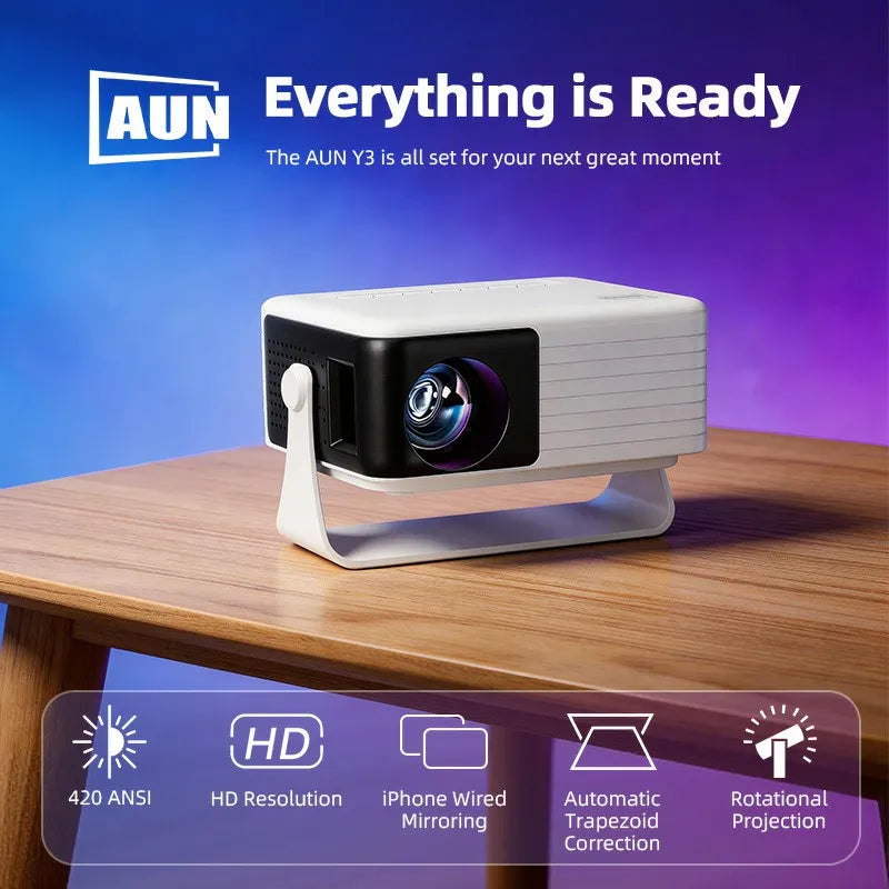 AUN Y3 MINI Projector Home Theater LED Portable 3D Video Smart TV Cinema Game Wired Mirror IPhone For Full HD 4K Video Via HDMI