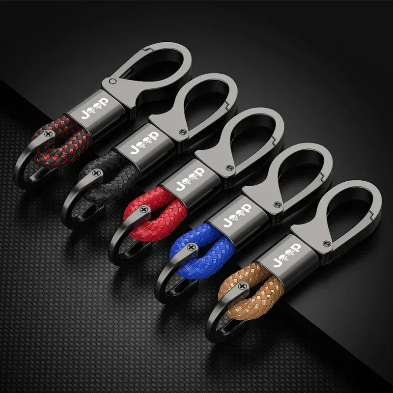Metal Car Keychain Leather Rope Key Rings Keyring For Jeep Renegade Compass Wrangler Patriot Grand Cherokee Rubicon Accessories