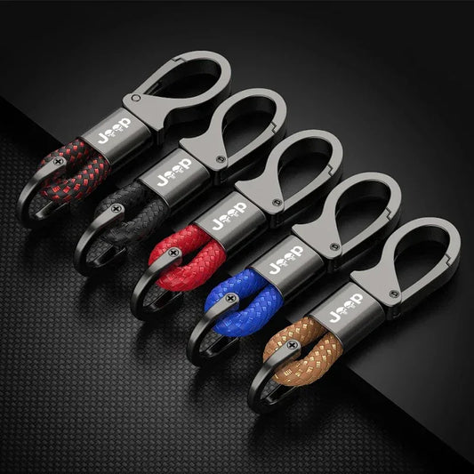 Metal Car Keychain Leather Rope Key Rings Keyring For Jeep Renegade Compass Wrangler Patriot Grand Cherokee Rubicon Accessories
