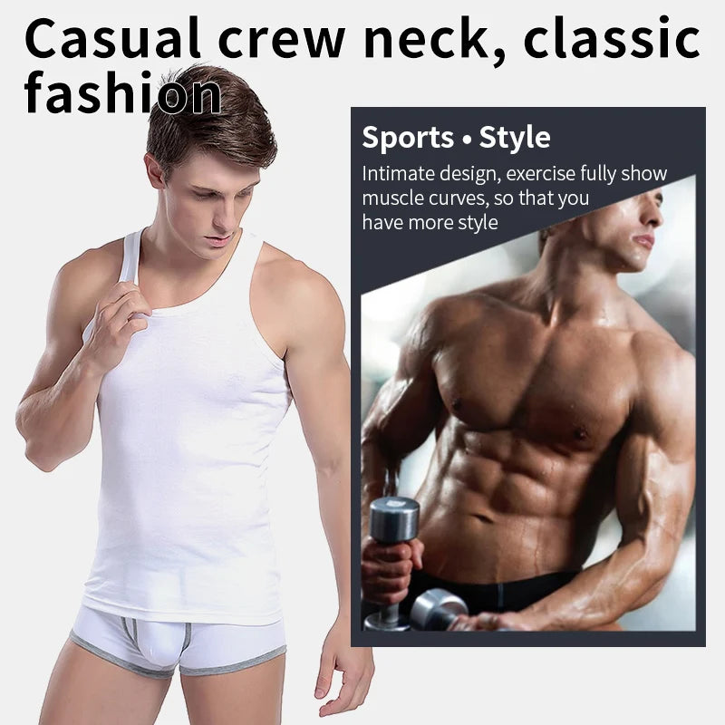 3/5 Pcs European plus-size men's cotton Joker vest loose plus-size youth fitness sleeveless round neck middle-aged hypertrophy T