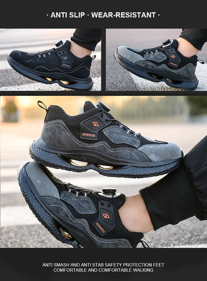 Fashion Male work safety shoes Rotating button Steel Toe shoes Work Sneakers Puncture-Proof Protective Shoes Security Boots Men