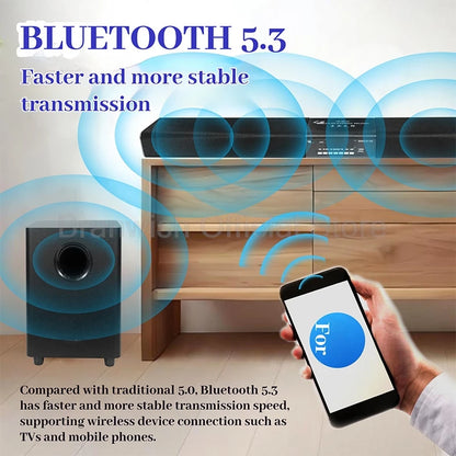 Powerful Bass 2.1 Soundbar With Subwoofer Wireless Karaoke Microphone Bluetooth 5.3 Home Theater Audio For TV Projector Home KTV