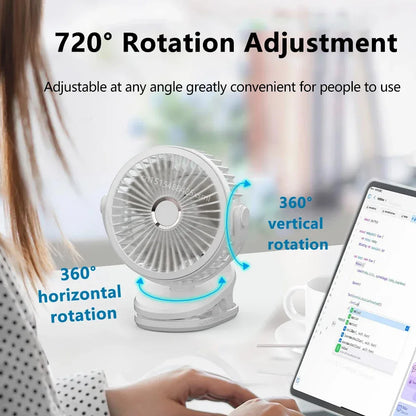 Desktop Fan Portable Clip Fan for Home Room Office Desk/Clip Fan 720° Rotate Wireless Wall Fan Portable Mini Air Circulator Fan