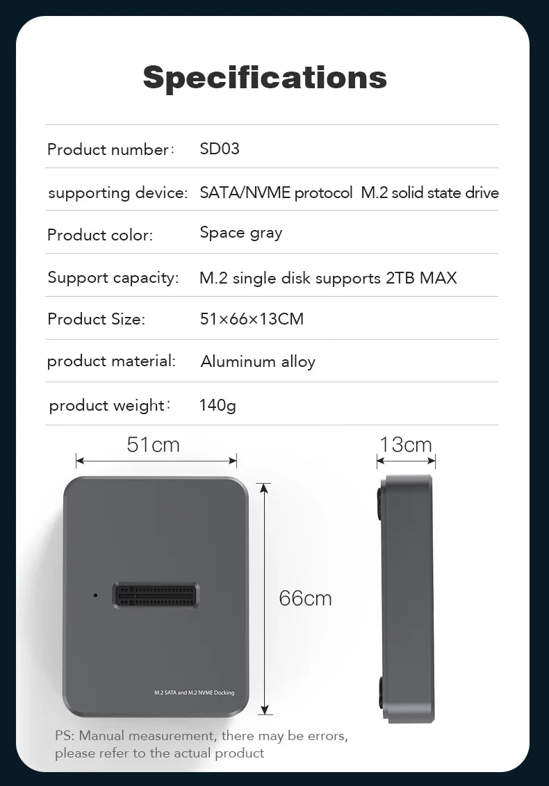 HDD Docking Station M.2 Caddy Box Base Adapter SATA/NVMe SSD Dual Protocol Solid State Mobile Hard Disk Enclosure USB C
