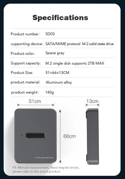 HDD Docking Station M.2 Caddy Box Base Adapter SATA/NVMe SSD Dual Protocol Solid State Mobile Hard Disk Enclosure USB C