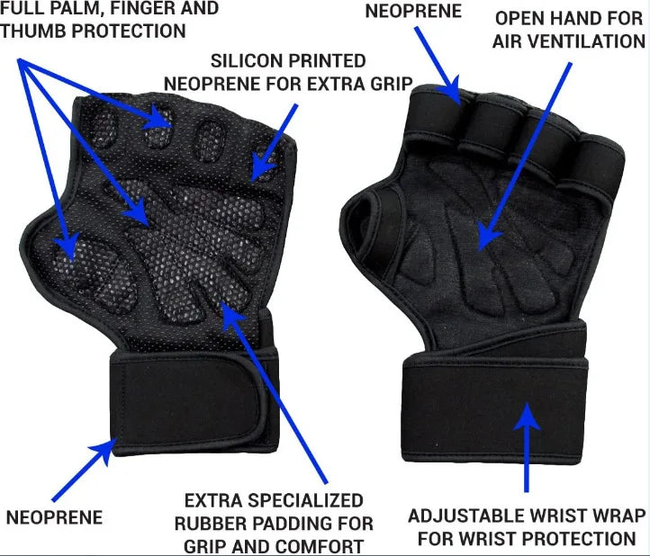 Gym Fitness Heavy duty Training Glove Men Women Fitness Sports Body Building Gymnastics Grips Hand Wrist Palm Protector Gloves