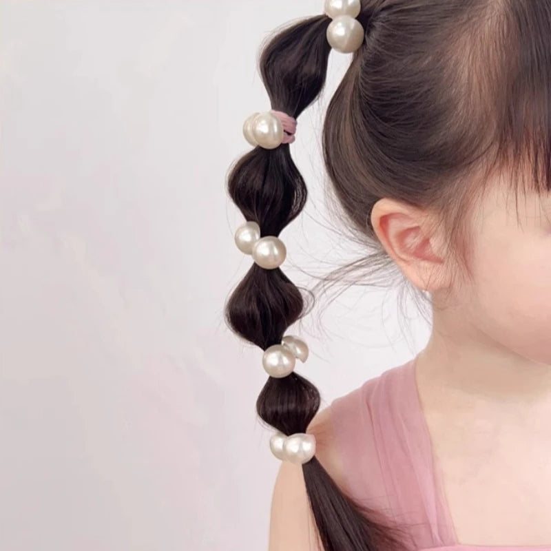 10/20/30PCS Children Girls Pearl Hair Ties Heart Star Shaped Elastic Stretchy Hair Bands for Toddler Kids Girls Ponytail Holder