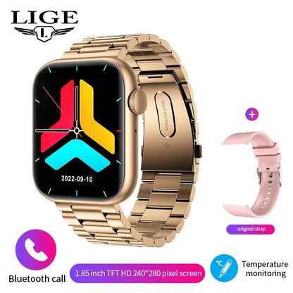 LIGE New Women Smart Watch 1.85 Full Touch Bluetooth Call Smart Wristwatch Body Temperature Watch Sports Bracelet Men Smartwatch