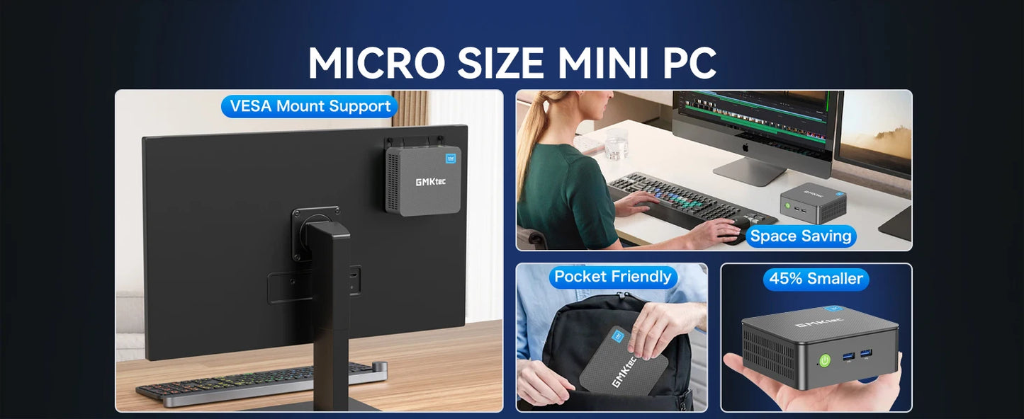 GMKtec G3 Pro Mini PC Intel Core i3-10110U 2×DDR4 2×M.2 SSD WiFi 6 BT5.2 2.5G LAN Dual HDMI Windows 11 Pro