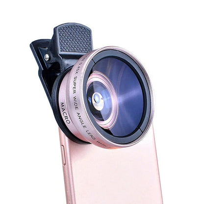 Professional 2 in 1 Lens Universal Clip 37mm Cell Phone Lens 0.45x 49uv Super Wide Angle + Macro HD Lens for All Smartphones