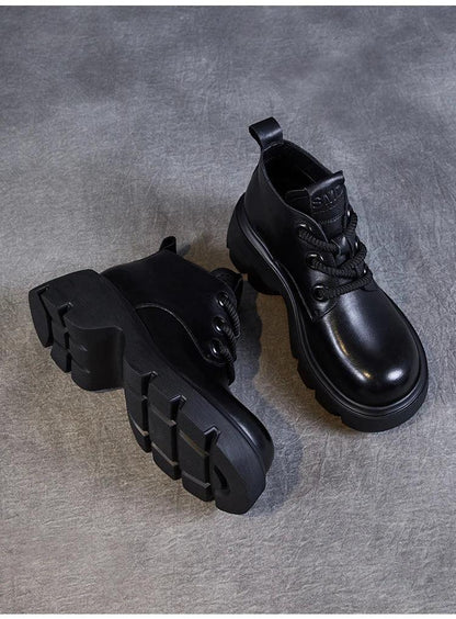DRKANOL Luxury Design Genuine Leather Ankle Boots For Women Platform Casual Short Boots Women Winter Thick High Heel Warm Shoes