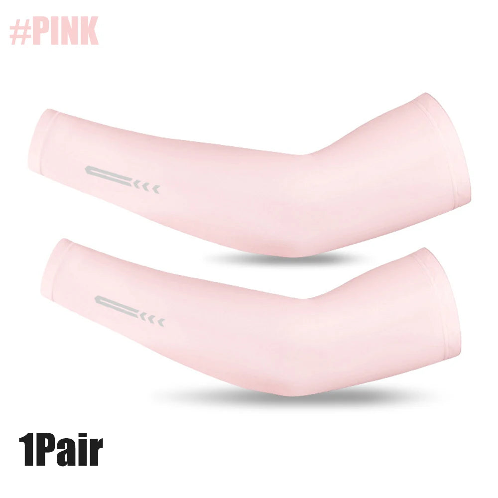 1Pair Ice Fabric Breathable UV Protection Running Cooling UPF 50 Arm Sleeves Fitness Basketball Elbow Pad Sport Cycling Outdoor