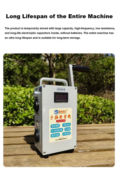 30W Hand Crank Generator Portable Mobile Phone Power Bank High Power Large Capacity 12V/5V Outdoor Manual Capacitor Generator