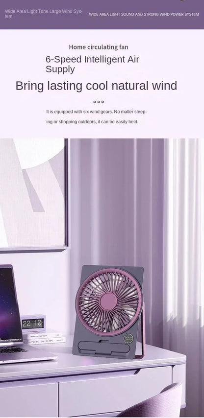 Ultra-thin Desktop Fan Digital Display USB Charging Strong Wind Portable Silent Card Style Fan Dormitory Office Summer Small Fan