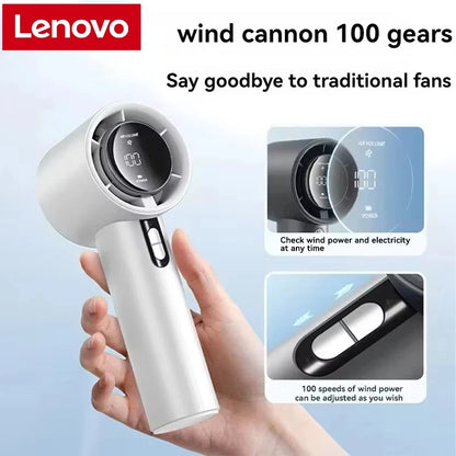 Lenovo Ultra Quiet 100 Speed Handheld Fan USB Rechargeable Portable Mini Turbo Fan for Office and Travel with LED Indicator