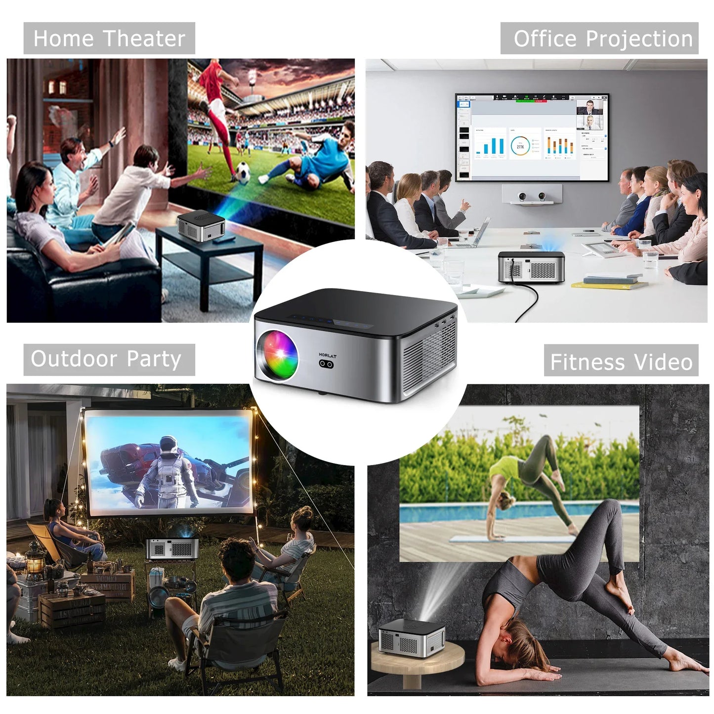 HORLAT 35000Lumenes 4K Android Projector 8K Decode Video Audio Home Theater AutoFocus Keystone 5G WiFi Portable Proyector Beamer