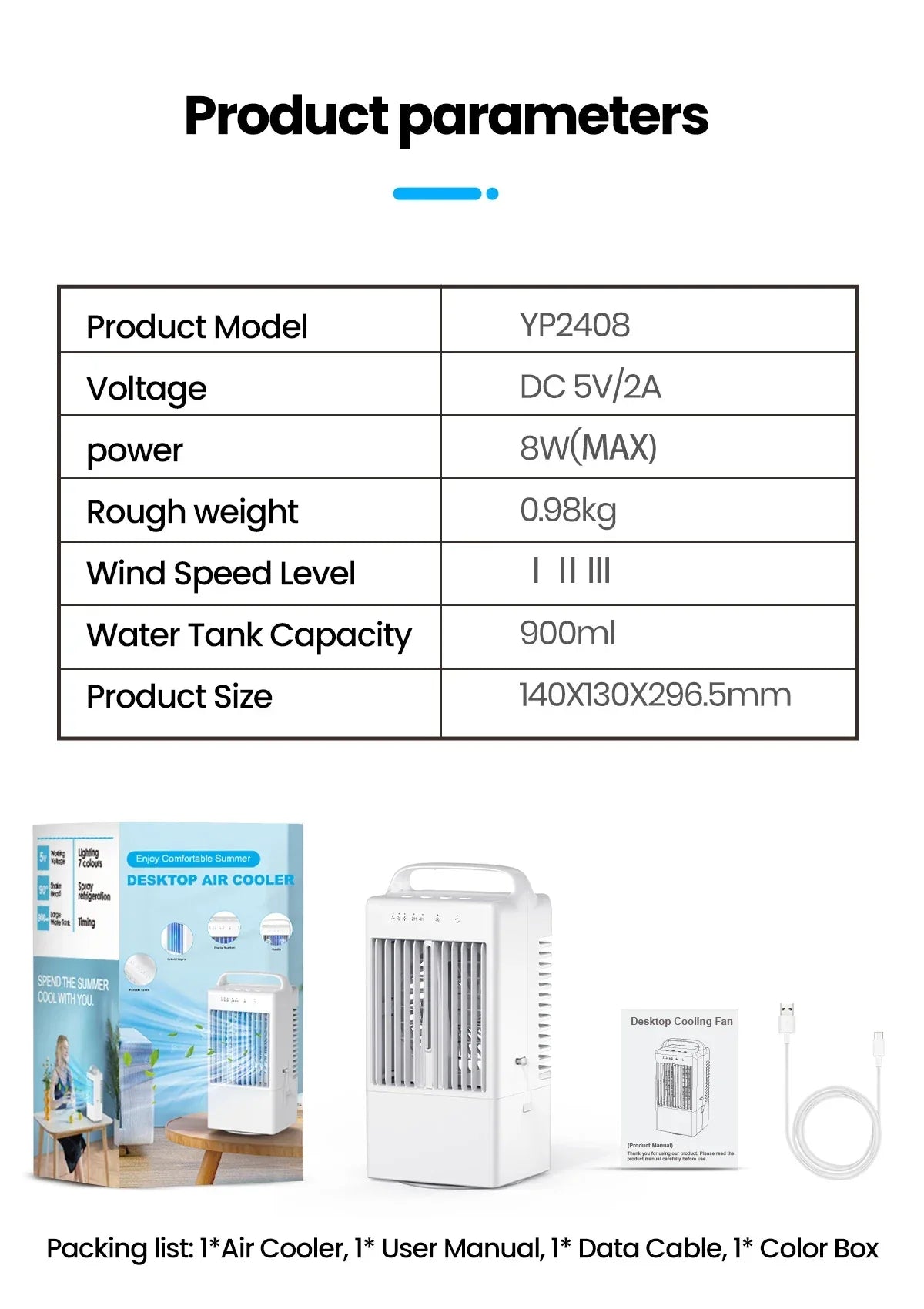Small Electric Fan with Water and Ice Office Air Conditioning Fan Air-conditioning Fan Desktop USB Portable for Home Bedroom
