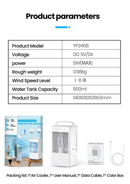 Small Electric Fan with Water and Ice Office Air Conditioning Fan Air-conditioning Fan Desktop USB Portable for Home Bedroom
