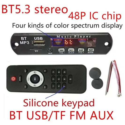 Car DIY 5.2 BT Player MP3 Decoder Spectrum Color Display Solution Wireless Handsfree Module Installation Home Audio