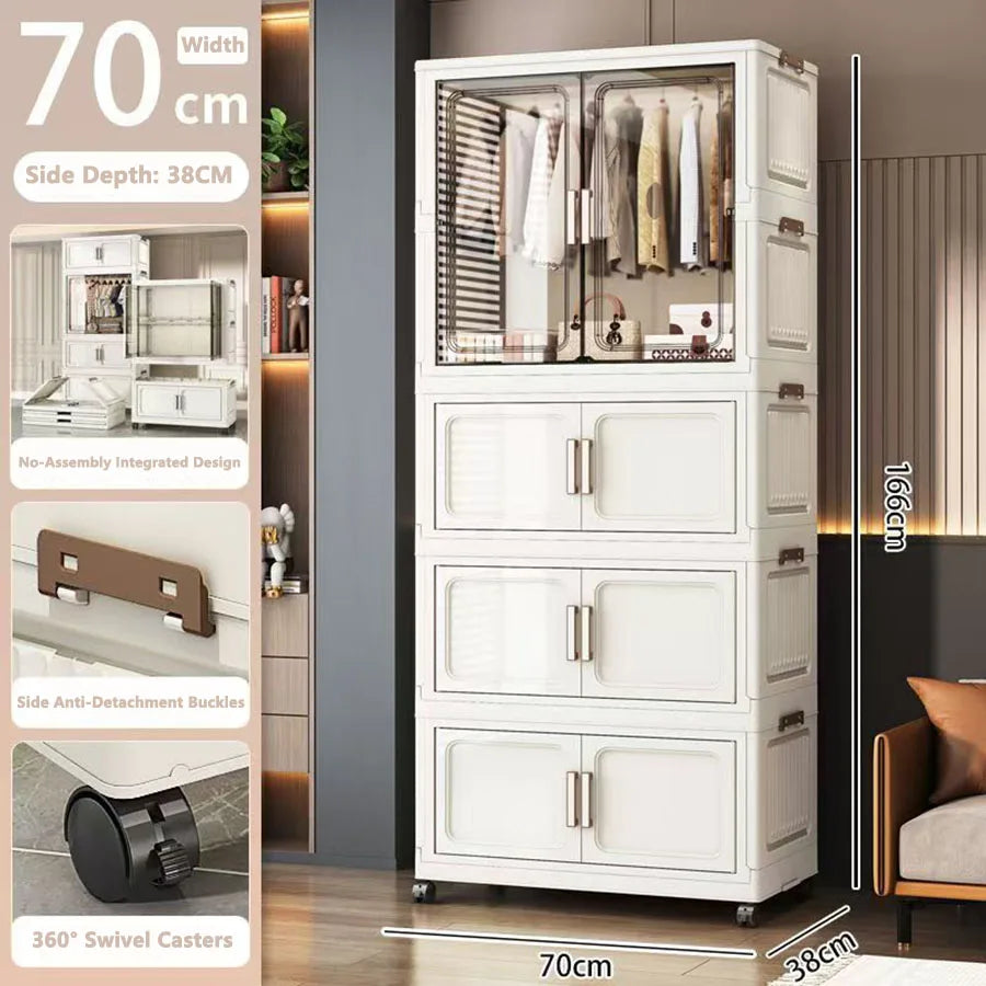 Multi-Functional Folding Storage Cabinet for Home Office Kitchen Bathroom Organizer with Doors White Black Gray