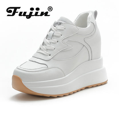 Fujin 10cm 4 inch Platform Wedge Sneakers Chunky Shoes Genuine Leather for Women Summer Shoes Autumn Walking Sneakers Fashion