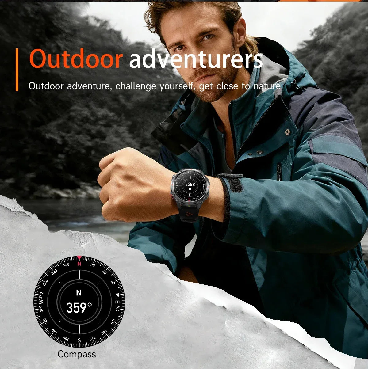2026 Edition Military Outdoor Sports Smartwatch 1.7-inch AMOLED screen 1100 mAh battery LED flashlight Bluetooth call Waterproof